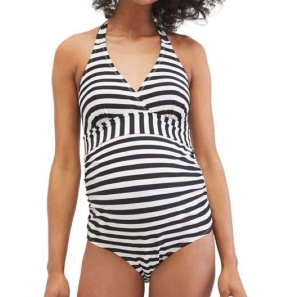 Motherhood Maternity Other - Motherhood Maternity Beach Bump black white stripe one piece swimsuit Large New